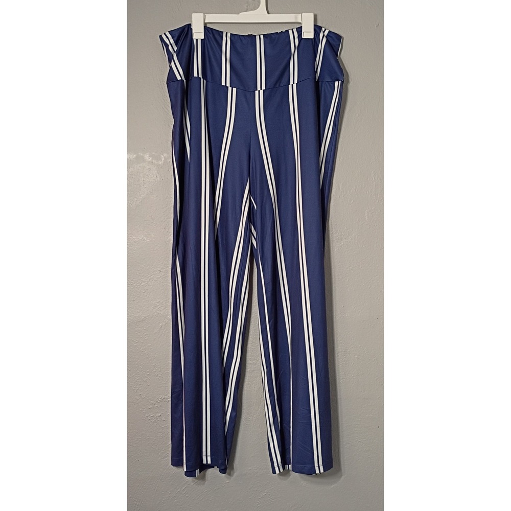 Arolina‎ Pants Y2K Womens SZ 3X Hip Hugger Flowing Blue/White Striped